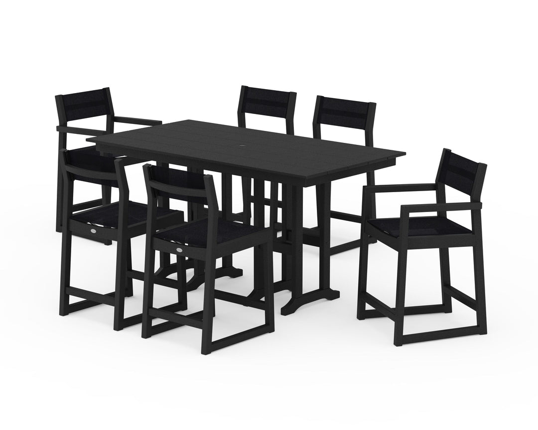 POLYWOOD® EDGE Sling 7-Piece Farmhouse Counter Set with Trestle Legs