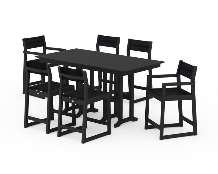 POLYWOOD® EDGE Sling 7-Piece Farmhouse Counter Set with Trestle Legs