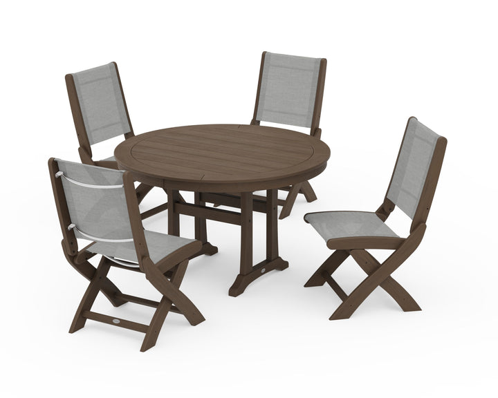 POLYWOOD® Coastal Folding Side Chair 5-Piece Round Dining Set With Trestle Legs