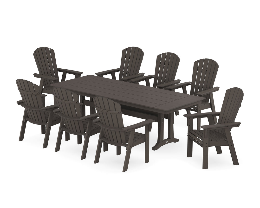 POLYWOOD® Nautical 9-Piece Curveback Adirondack Farmhouse Dining Set with Trestle Legs