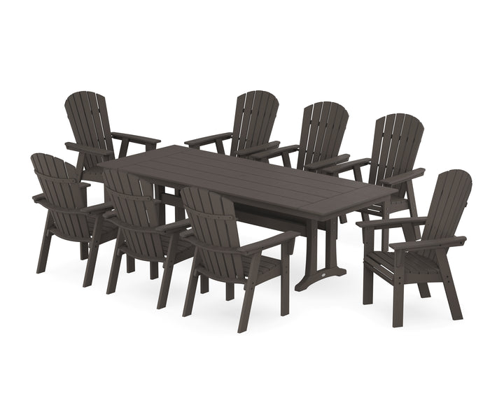 POLYWOOD® Nautical 9-Piece Curveback Adirondack Farmhouse Dining Set with Trestle Legs