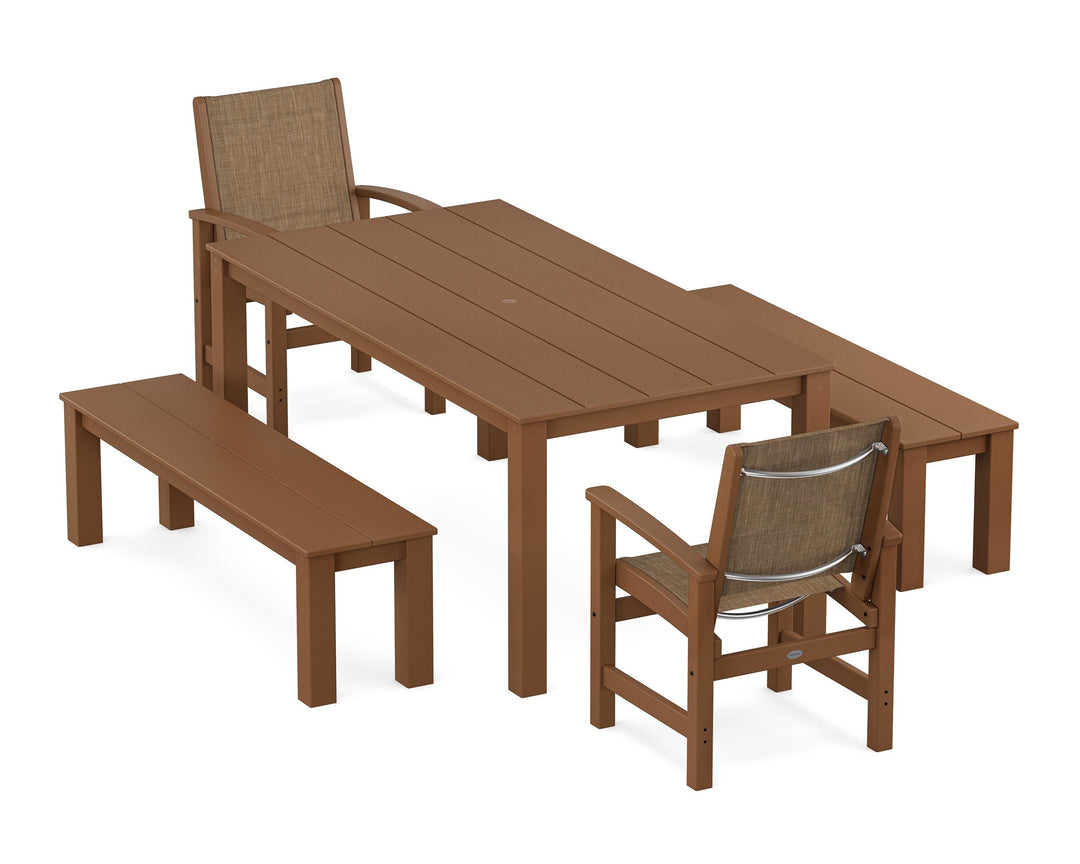 POLYWOOD® Coastal 5-Piece Parsons Dining Set with Benches