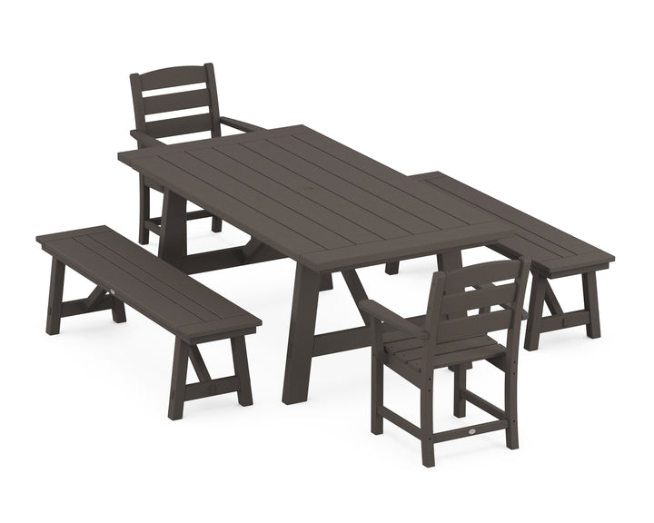 POLYWOOD® Lakeside 5-Piece Rustic Farmhouse Dining Set With Benches