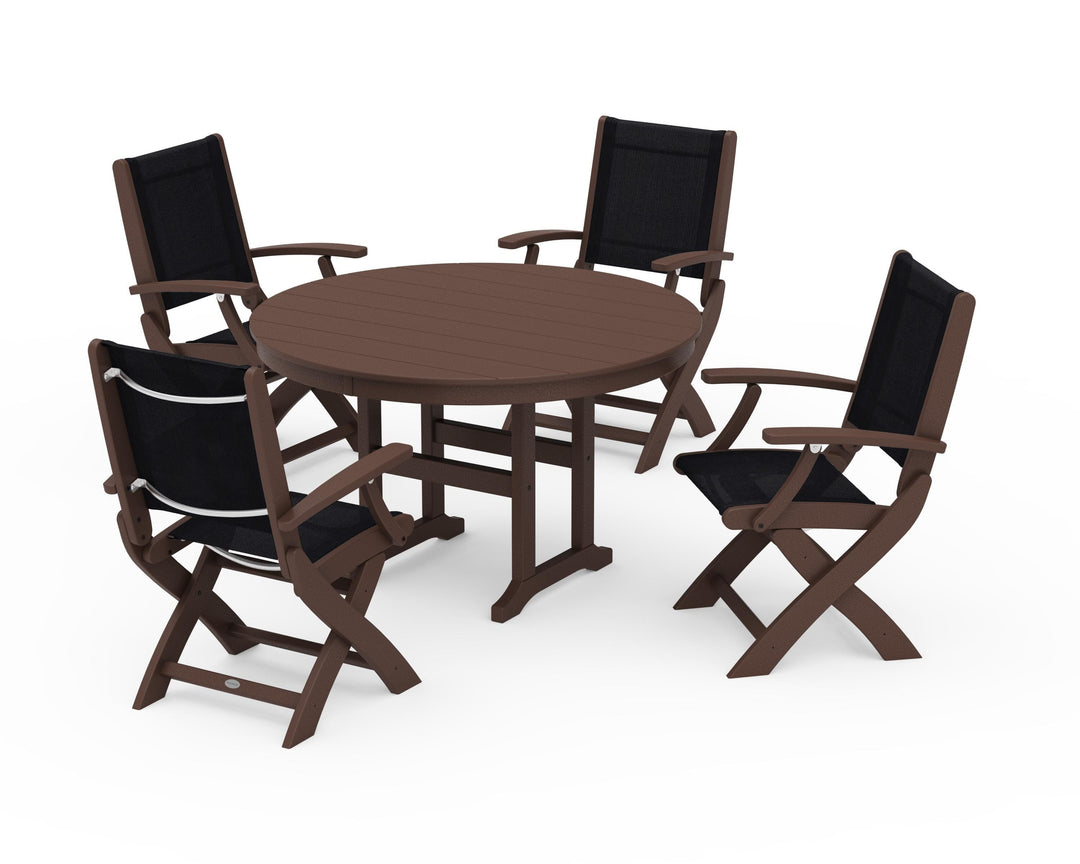 POLYWOOD® Coastal Folding Chair 5-Piece Round Dining Set