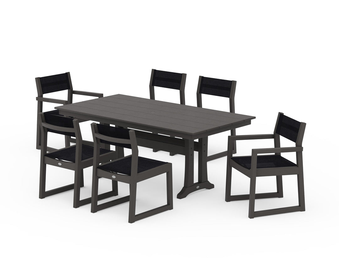 POLYWOOD® EDGE Sling 7-Piece Farmhouse Trestle Dining Set
