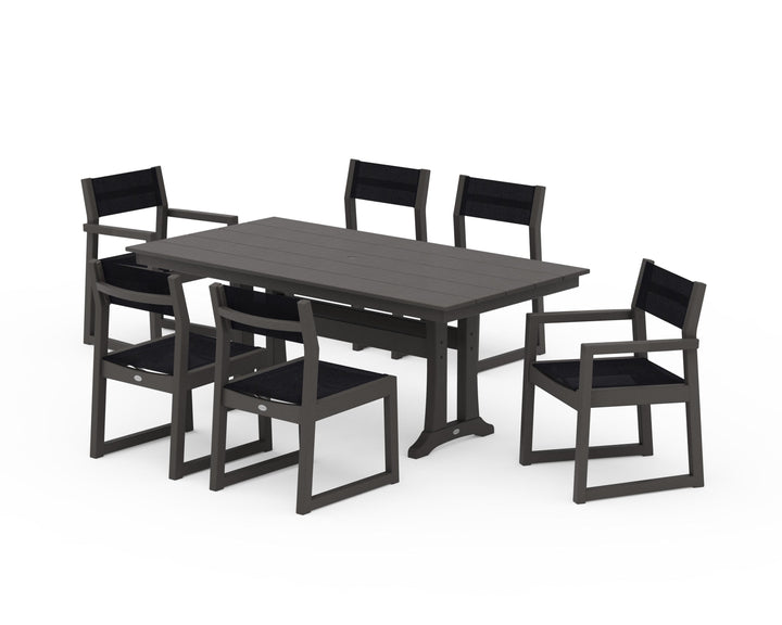 POLYWOOD® EDGE Sling 7-Piece Farmhouse Trestle Dining Set
