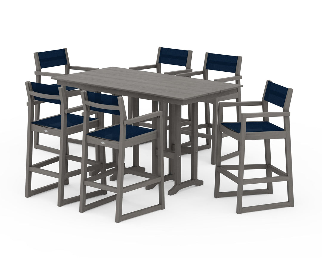 POLYWOOD® EDGE Sling Arm Chair 7-Piece Farmhouse Bar Set