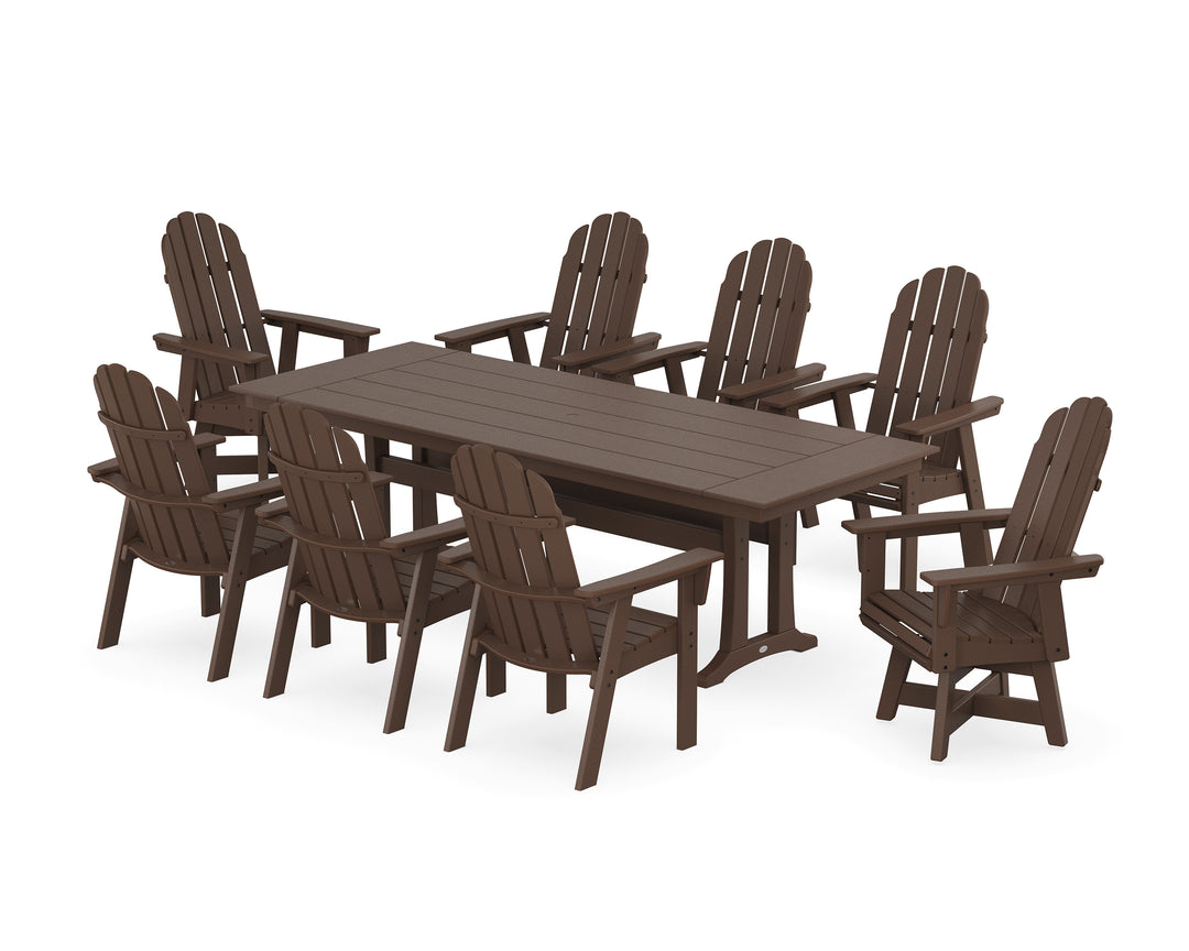 POLYWOOD® Vineyard 9-Piece Curveback Adirondack Swivel Farmhouse Dining Set with Trestle Legs
