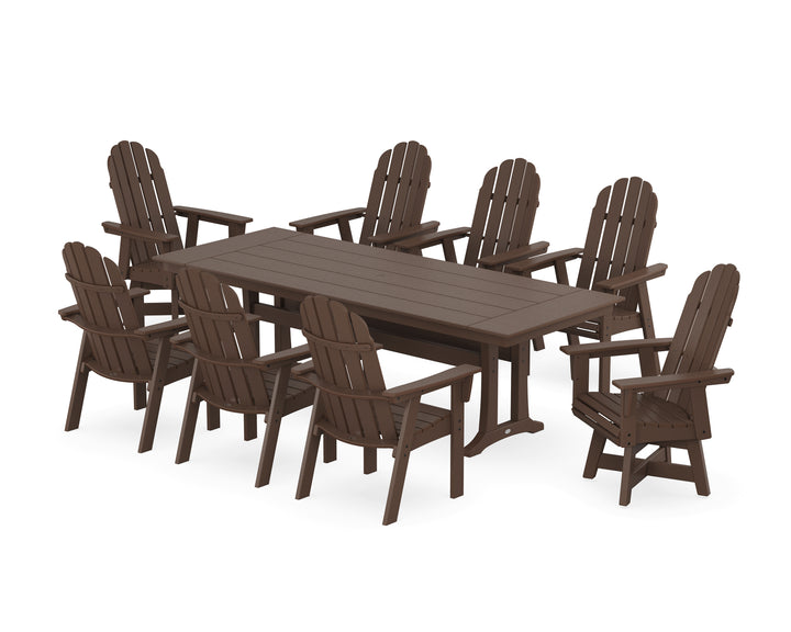 POLYWOOD® Vineyard 9-Piece Curveback Adirondack Swivel Farmhouse Dining Set with Trestle Legs