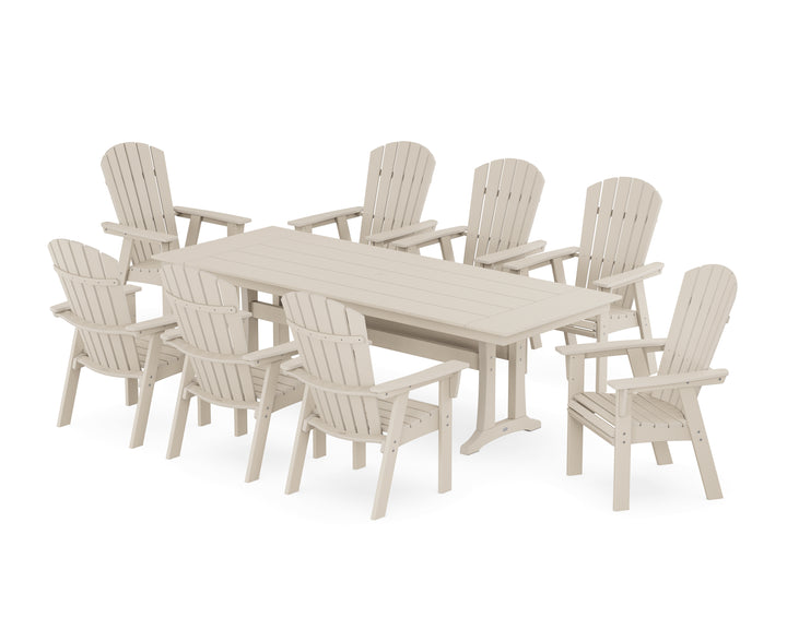 POLYWOOD® Nautical 9-Piece Curveback Adirondack Farmhouse Dining Set with Trestle Legs