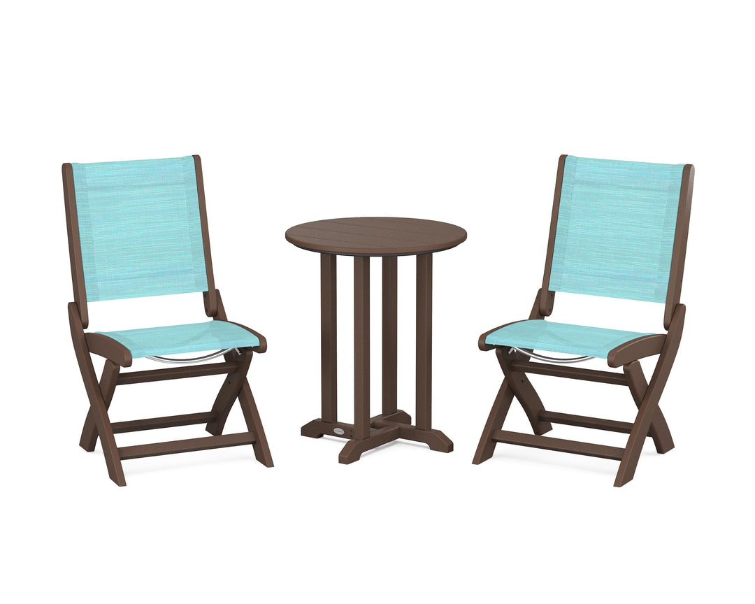 POLYWOOD® Coastal Folding Side Chair 3-Piece Round Bistro Dining Set