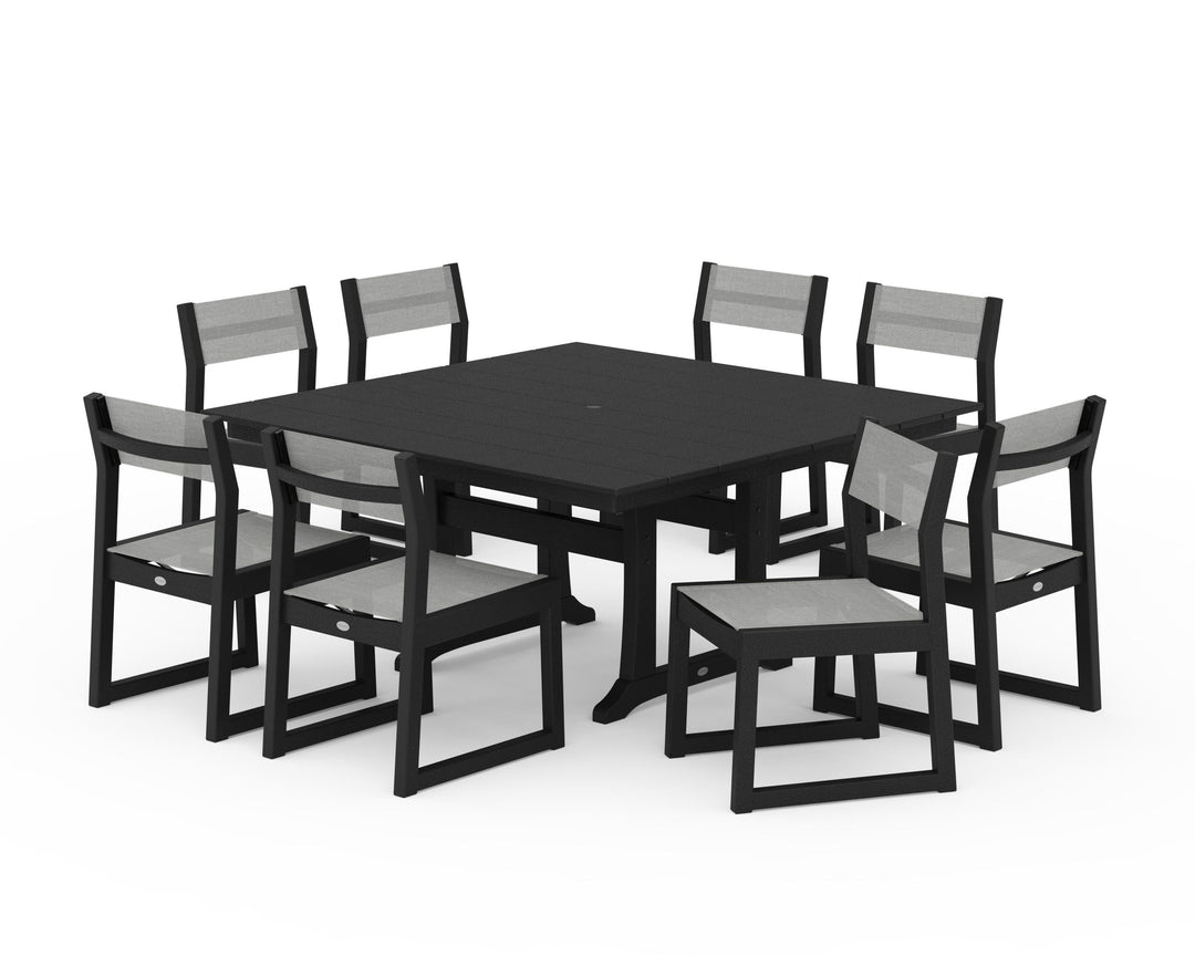 POLYWOOD® EDGE Sling Side Chair 9-Piece Farmhouse Trestle Dining Set
