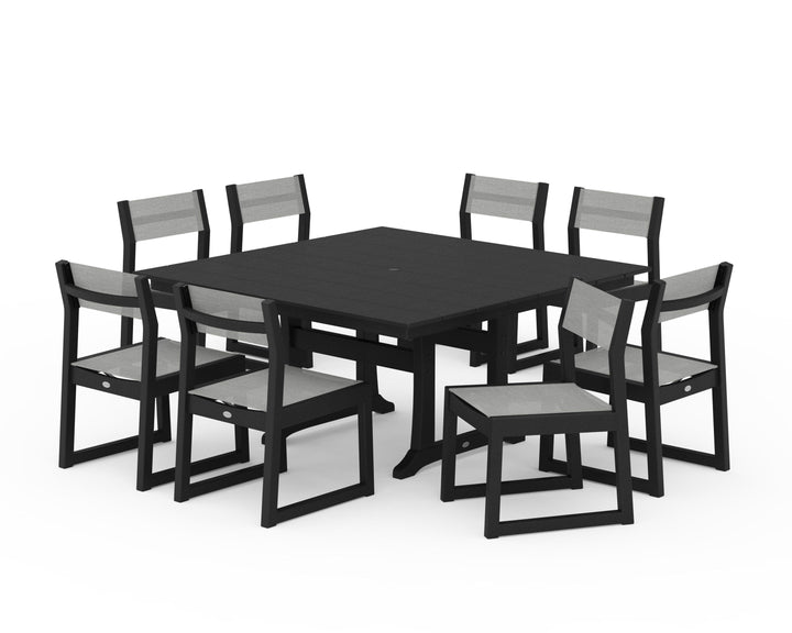 POLYWOOD® EDGE Sling Side Chair 9-Piece Farmhouse Trestle Dining Set
