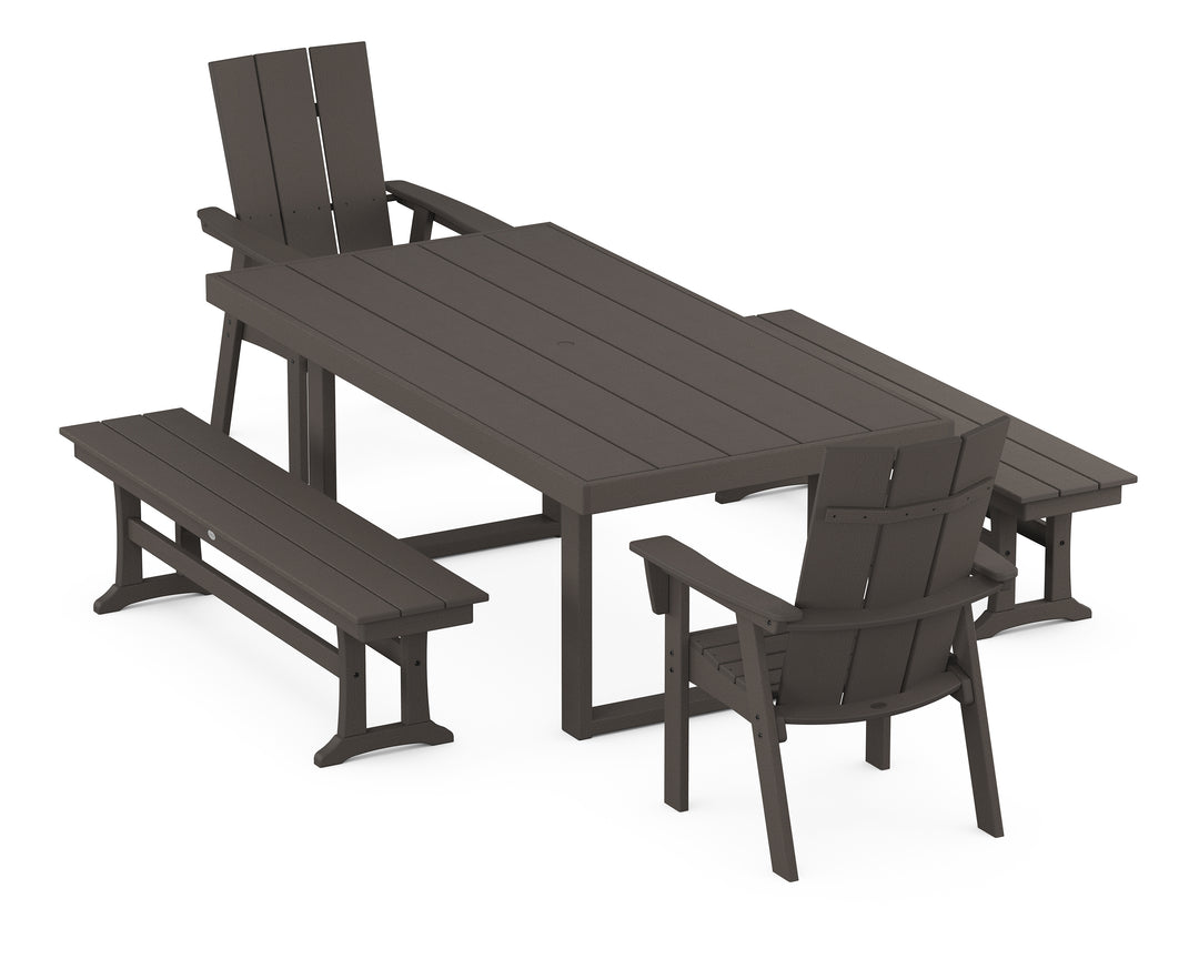 POLYWOOD® Modern Curveback Adirondack 5-Piece Dining Set with Benches