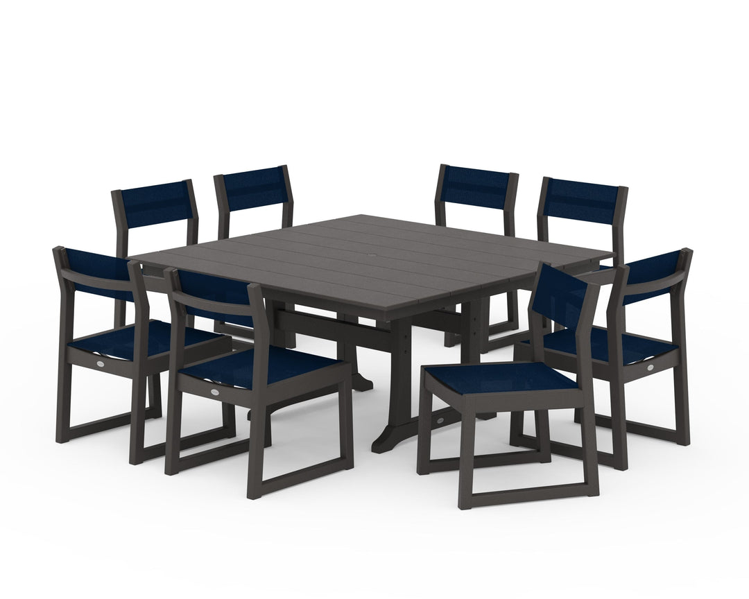 POLYWOOD® EDGE Sling Side Chair 9-Piece Farmhouse Trestle Dining Set