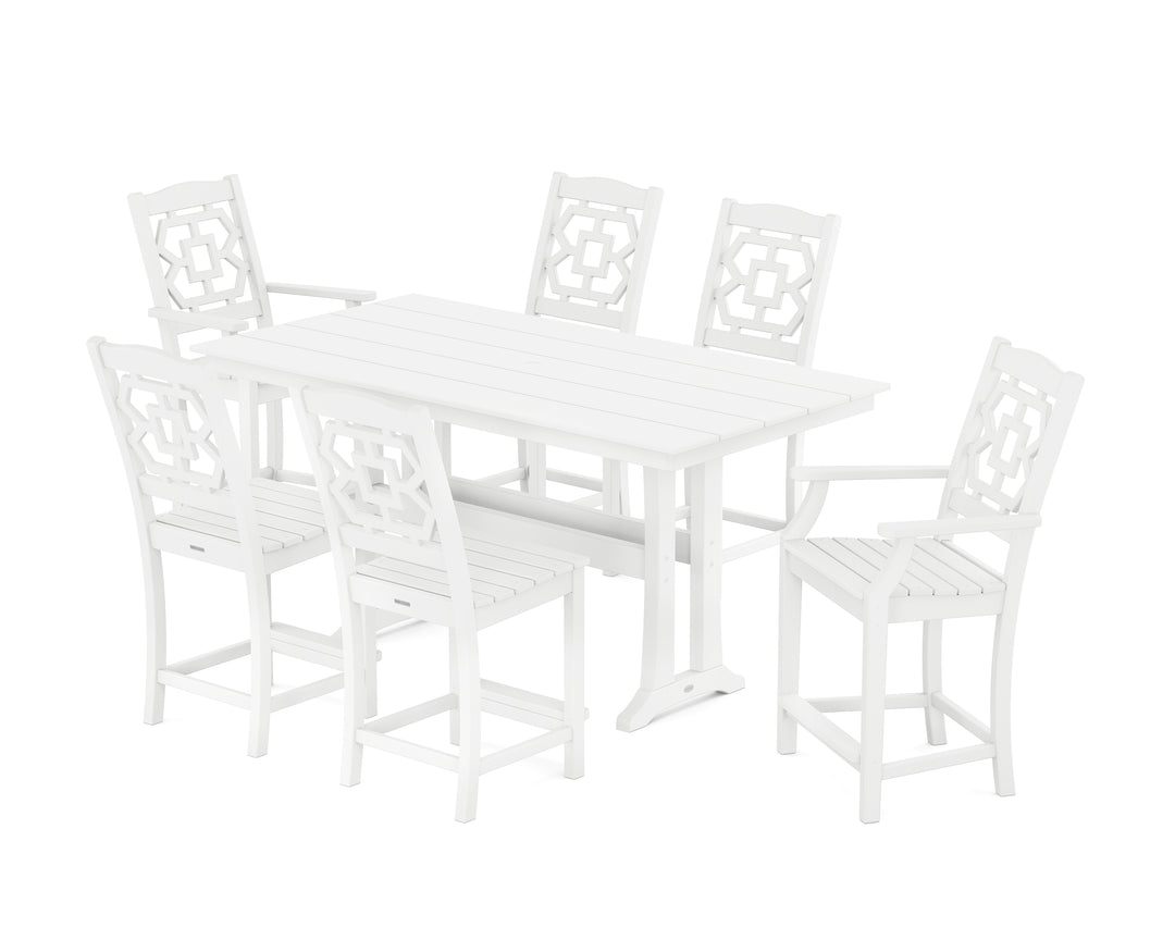 Martha Stewart by POLYWOOD® Chinoiserie 7-Piece Farmhouse Counter Set with Trestle Legs