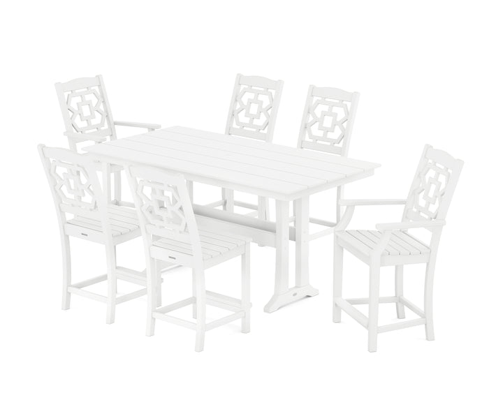 Martha Stewart by POLYWOOD® Chinoiserie 7-Piece Farmhouse Counter Set with Trestle Legs