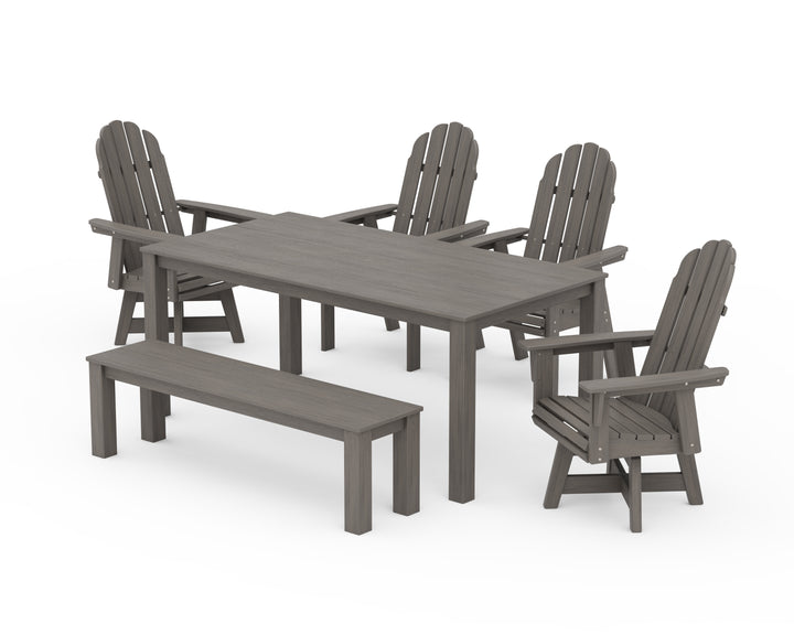 POLYWOOD® Vineyard Curveback Adirondack 6-Piece Parsons Swivel Dining Set with Bench