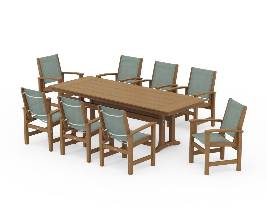 POLYWOOD® Coastal 9-Piece Farmhouse Dining Set with Trestle Legs