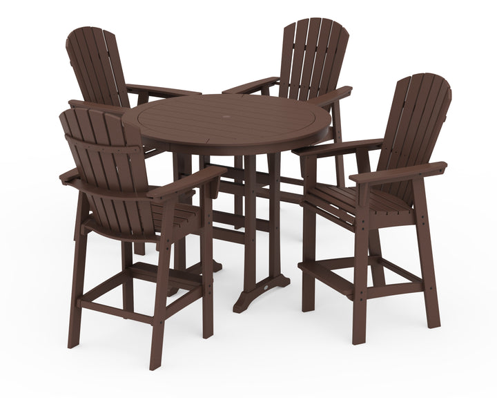 POLYWOOD® Nautical Curveback Adirondack 5-Piece Round Trestle Bar Set