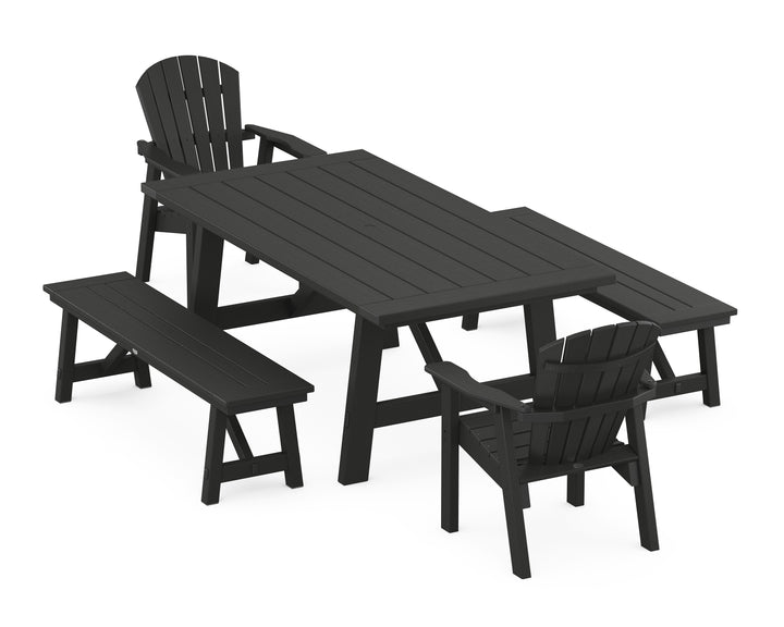 POLYWOOD® Seashell 5-Piece Rustic Farmhouse Dining Set With Benches