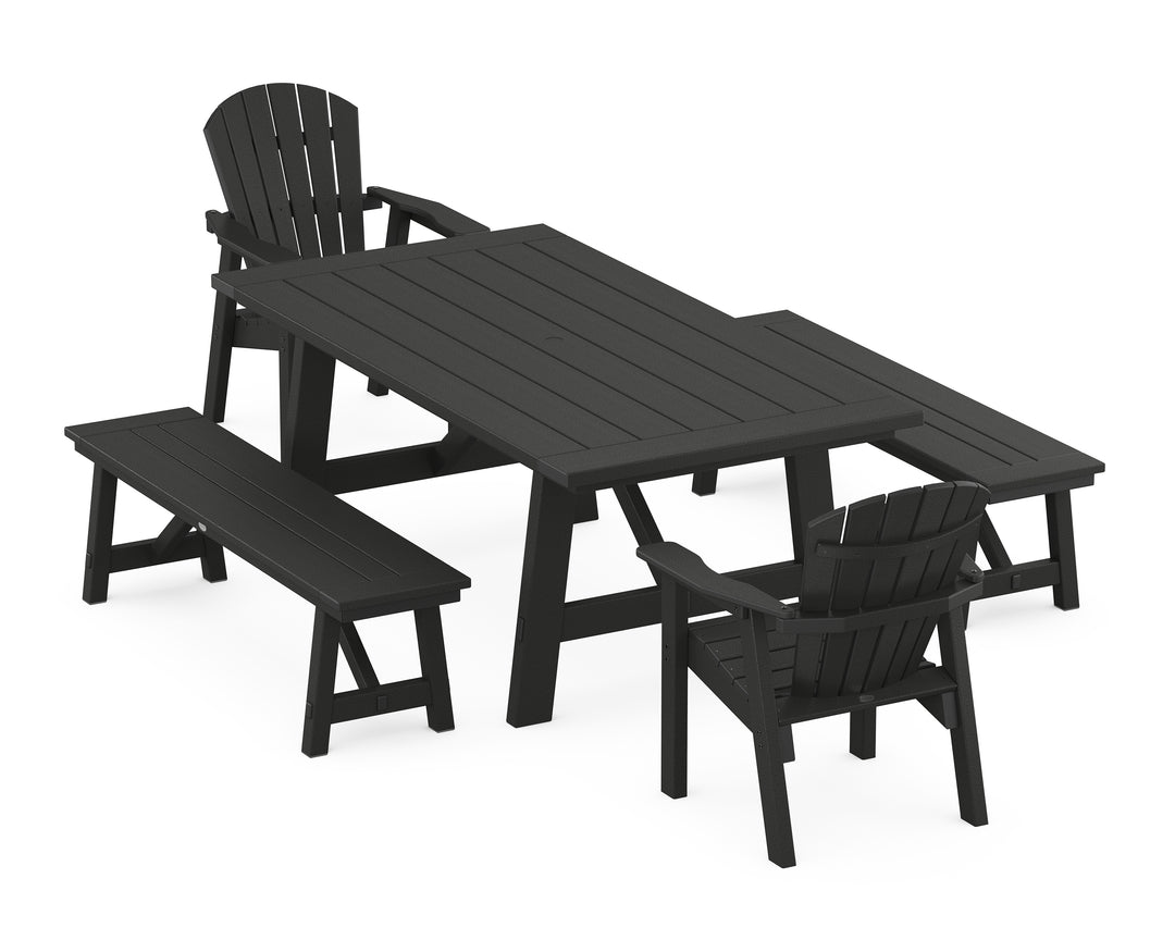 POLYWOOD® Seashell 5-Piece Rustic Farmhouse Dining Set With Benches