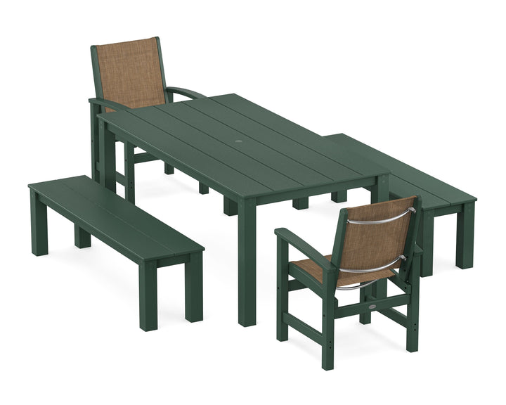POLYWOOD® Coastal 5-Piece Parsons Dining Set with Benches