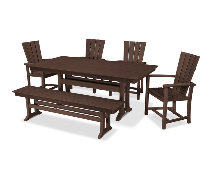 POLYWOOD® Quattro 6-Piece Farmhouse Dining Set with Trestle Legs and Bench