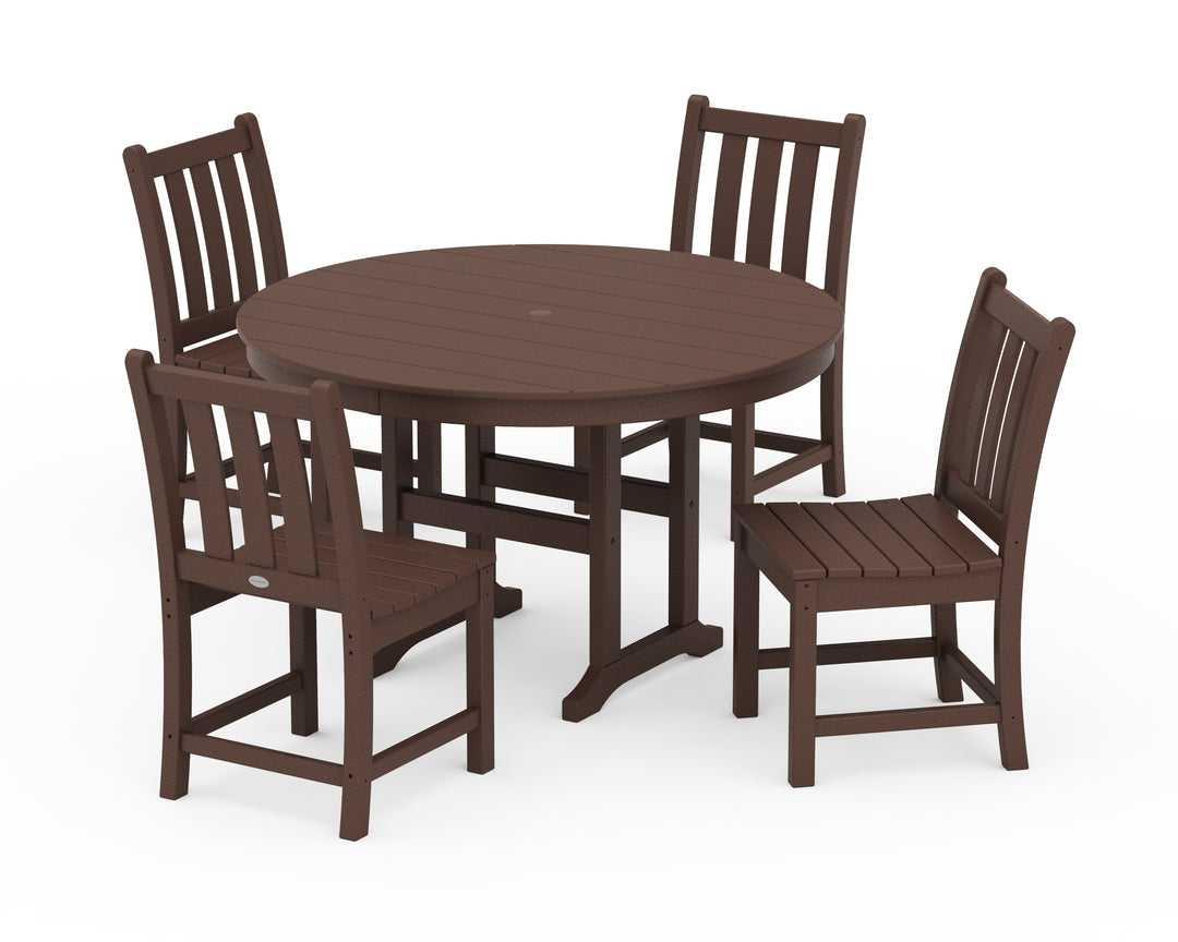 POLYWOOD® Traditional Garden Side Chair 5-Piece Round Farmhouse Dining Set