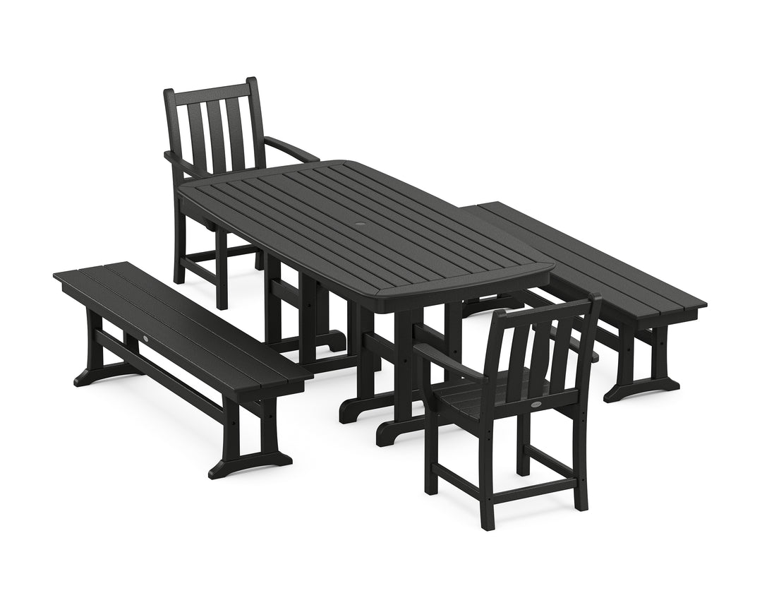 POLYWOOD® Traditional Garden 5-Piece Dining Set with Benches