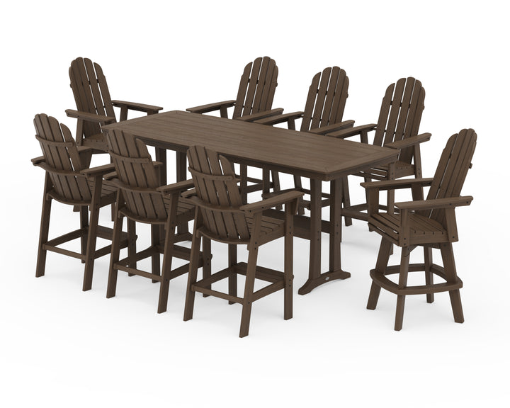 POLYWOOD® Vineyard Curveback Adirondack Swivel 9-Piece Bar Set with Trestle Legs