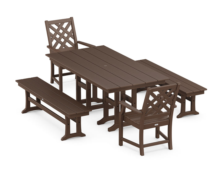 Country Living Wovendale 5-Piece Farmhouse Dining Set with Benches