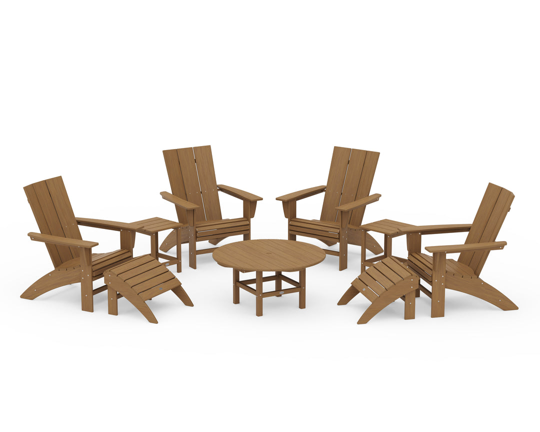 POLYWOOD® Modern Curveback Adirondack Chair 9-Piece Conversation Set