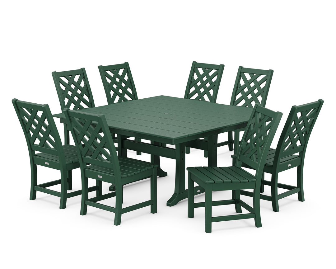 Country Living Wovendale Side Chair 9-Piece Square Farmhouse Dining Set with Trestle Legs