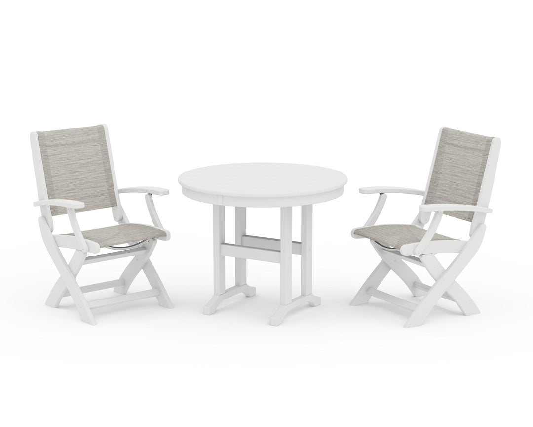 POLYWOOD® Coastal Folding Chair 3-Piece Round Dining Set