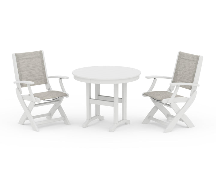 POLYWOOD® Coastal Folding Chair 3-Piece Round Dining Set