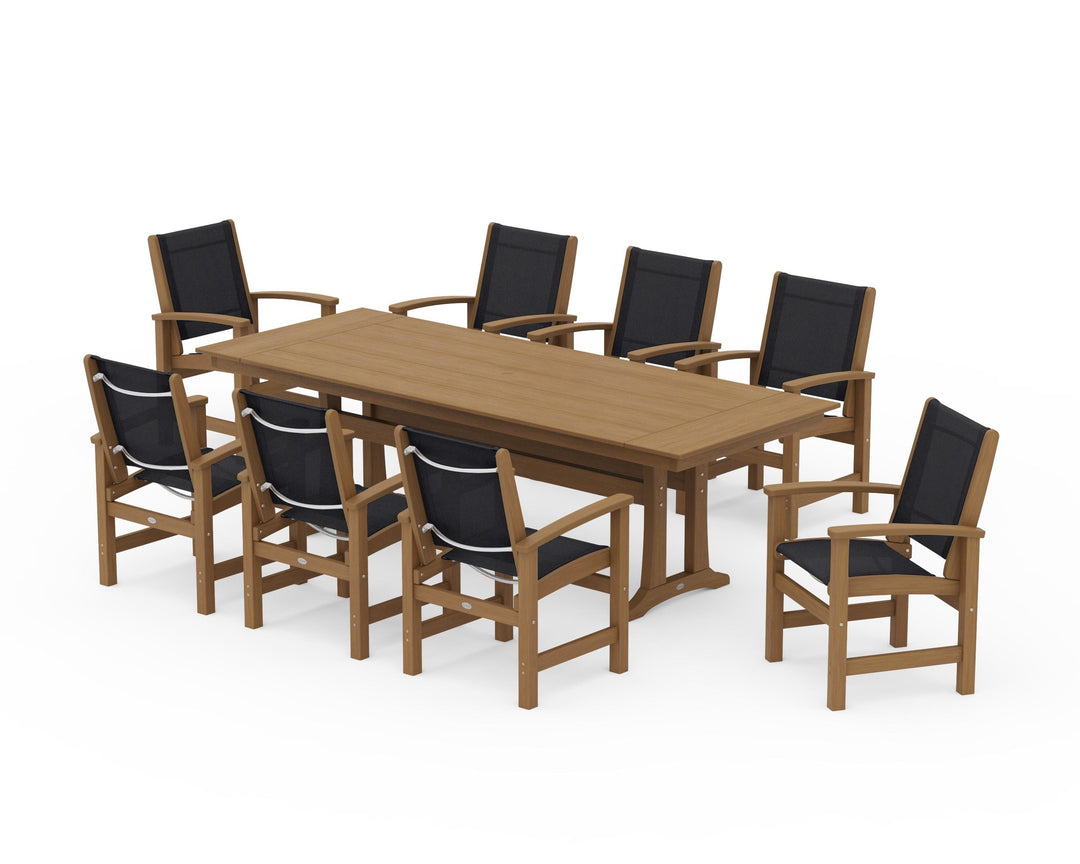 POLYWOOD® Coastal 9-Piece Farmhouse Dining Set with Trestle Legs