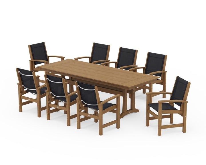 POLYWOOD® Coastal 9-Piece Farmhouse Dining Set with Trestle Legs