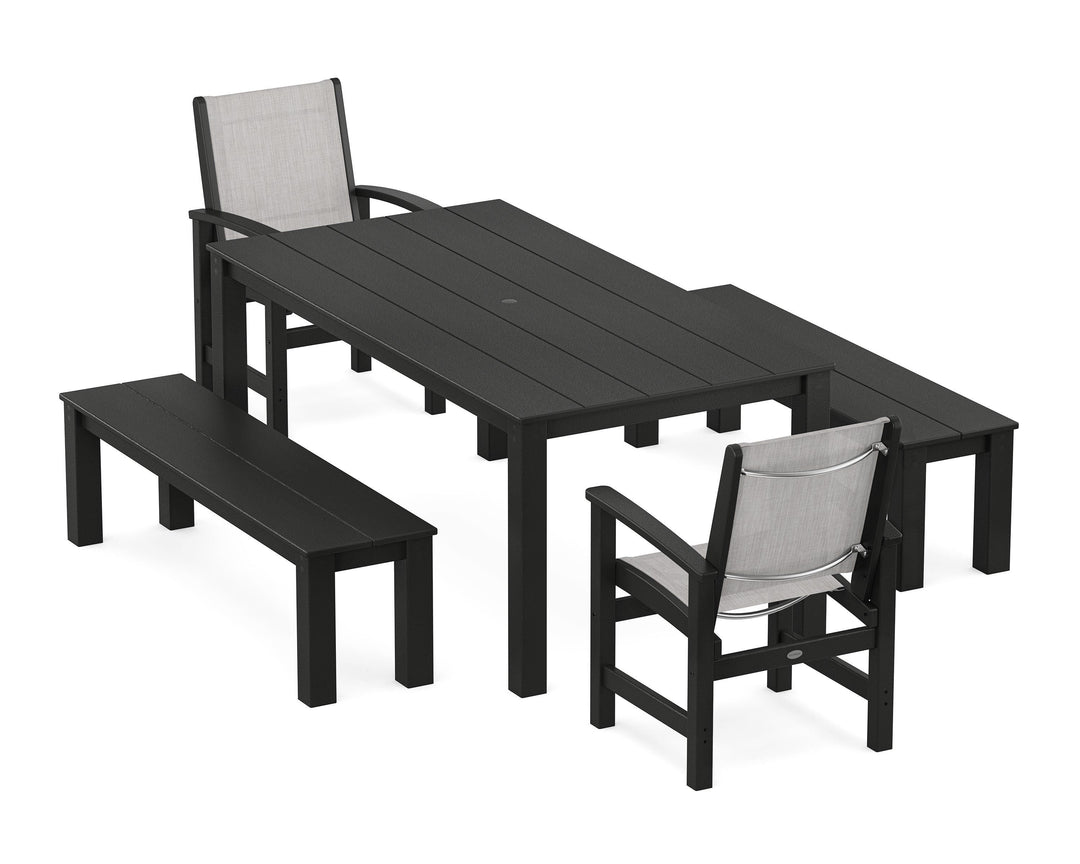 POLYWOOD® Coastal 5-Piece Parsons Dining Set with Benches