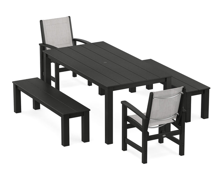 POLYWOOD® Coastal 5-Piece Parsons Dining Set with Benches