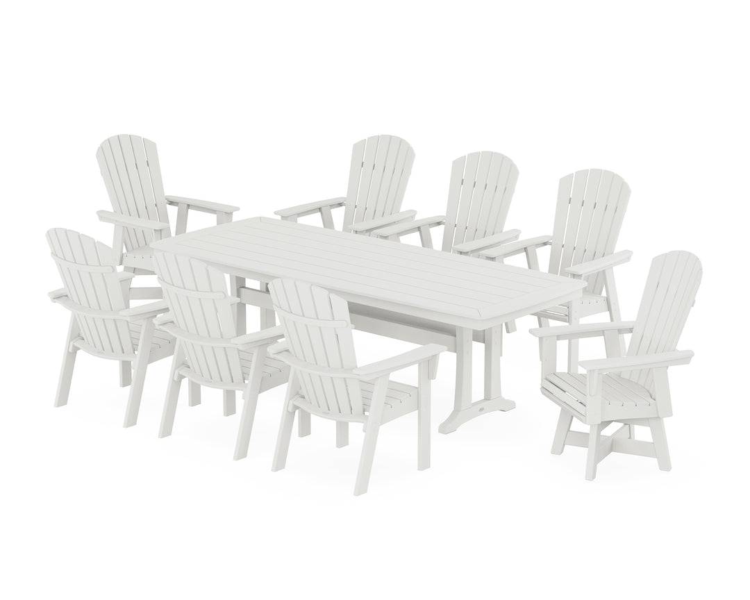 POLYWOOD® Nautical Curveback Adirondack Swivel 9-Piece Dining Set with Trestle Legs