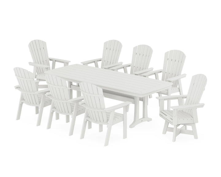 POLYWOOD® Nautical Curveback Adirondack Swivel 9-Piece Dining Set with Trestle Legs