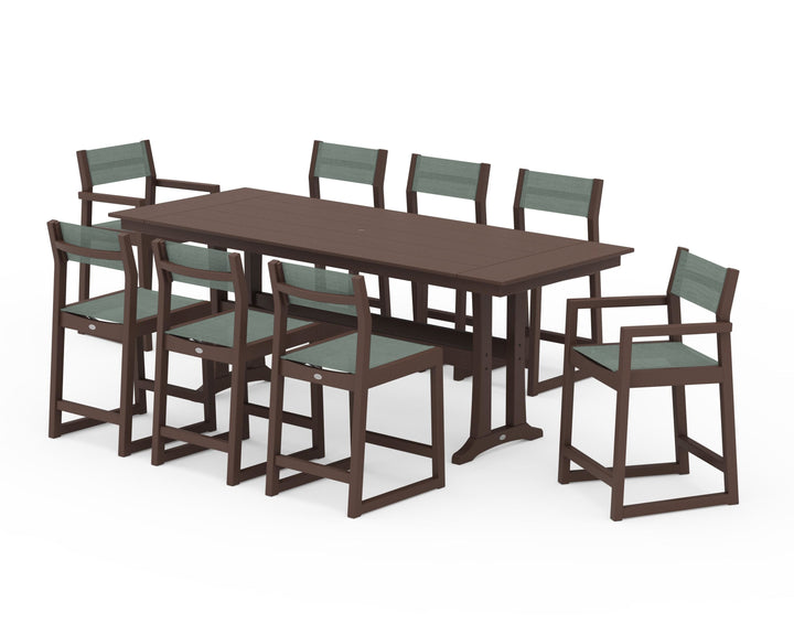 POLYWOOD® EDGE Sling 9-Piece Farmhouse Counter Set with Trestle Legs