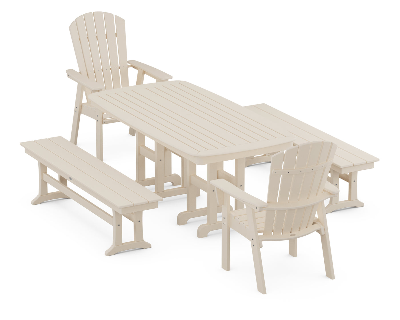 Nautical Curveback Adirondack 5-Piece Dining Set with Benches