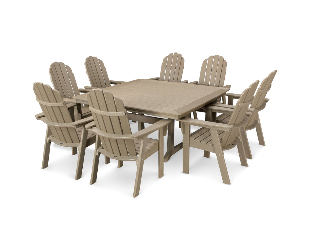 POLYWOOD® Vineyard Curveback Adirondack 9-Piece Nautical Trestle Dining Set