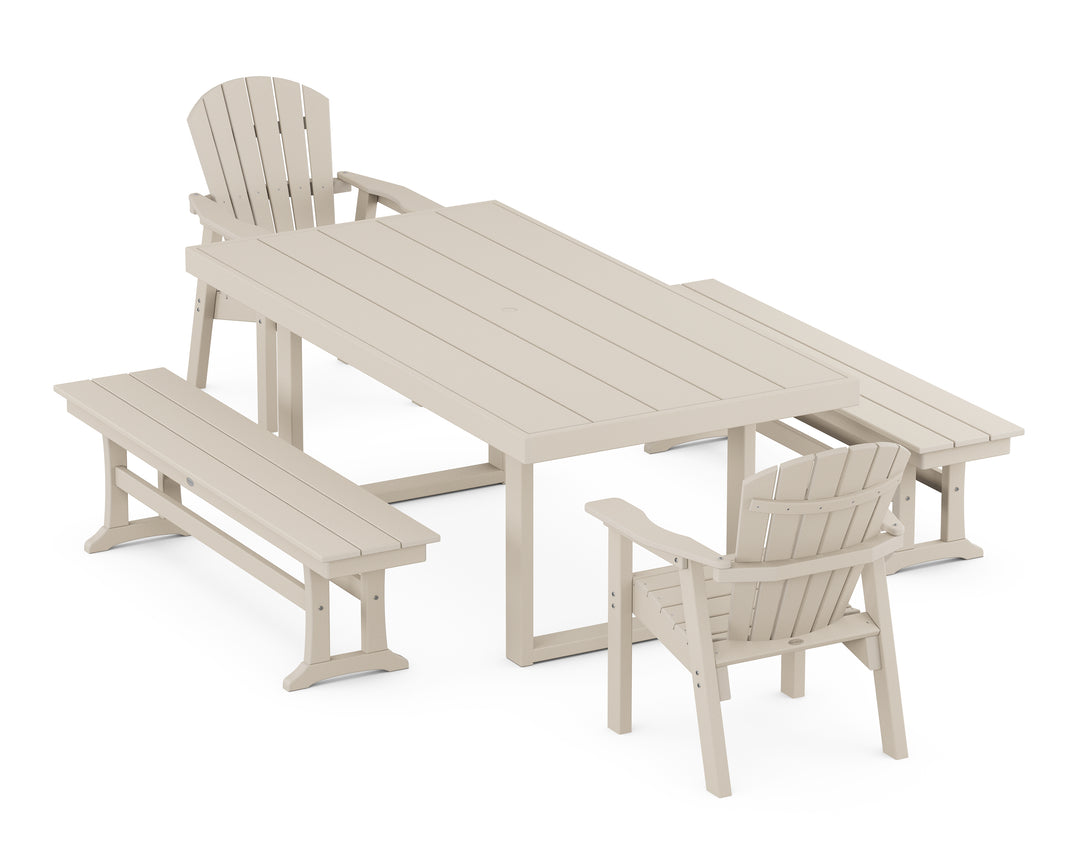 POLYWOOD® Seashell 5-Piece Dining Set with Benches