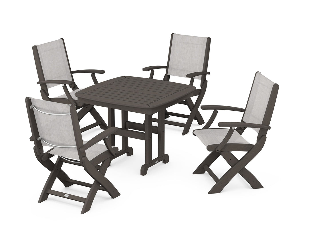 POLYWOOD® Coastal Folding Chair 5-Piece Dining Set