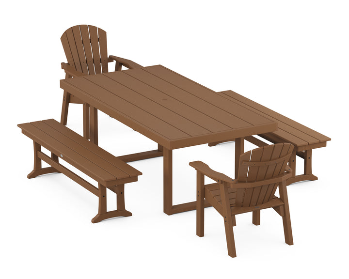 POLYWOOD® Seashell 5-Piece Dining Set with Benches