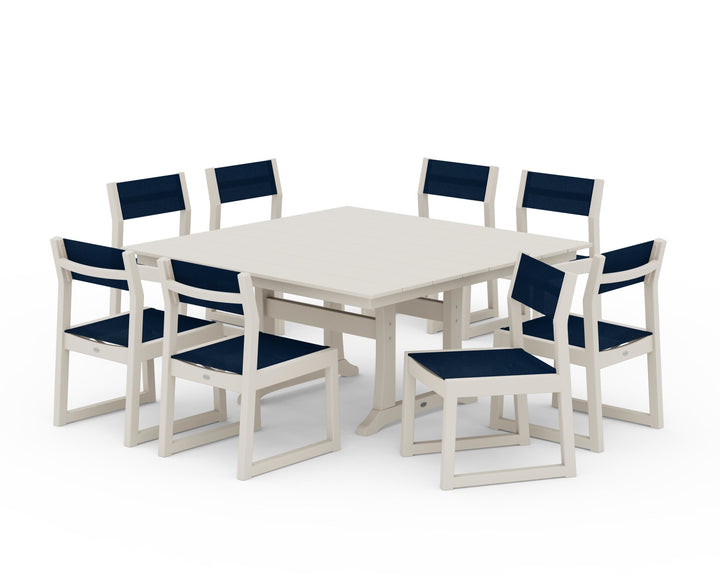 POLYWOOD® EDGE Sling Side Chair 9-Piece Farmhouse Trestle Dining Set