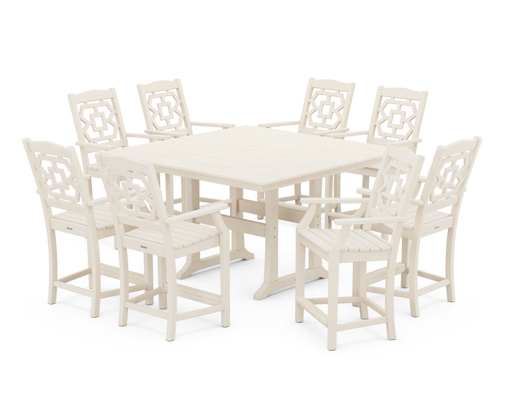 Martha Stewart by POLYWOOD® Chinoiserie 9-Piece Square Farmhouse Counter Set with Trestle Legs